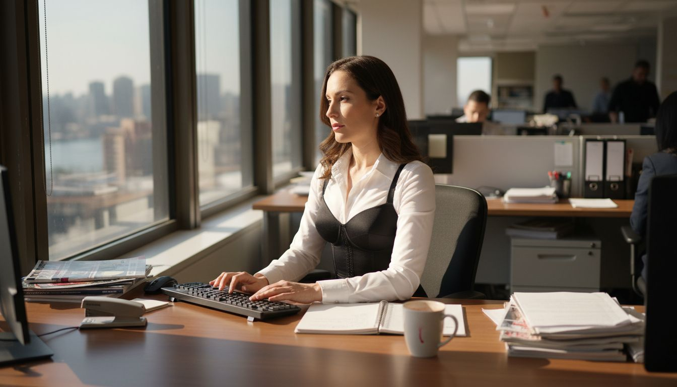 Woman in office wearing posture-support shapewear